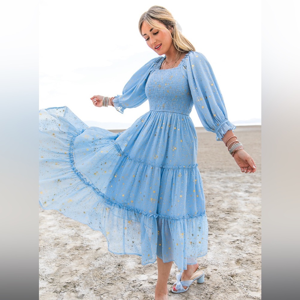 Ivy City Starry Nights Dress In Baby Blue